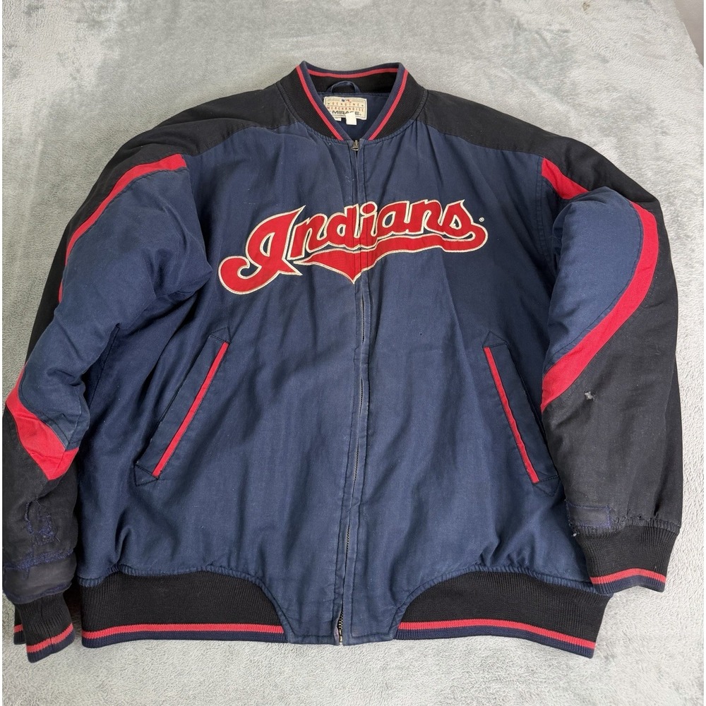 Vintage Cleveland Indians Mirage MLB Bomber Jacket Men's Size XL Blue Full Zip